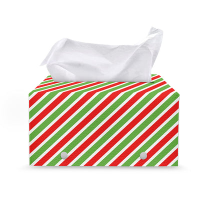 Red Green And White Candy Cane Print Leather Tissue Box Cover