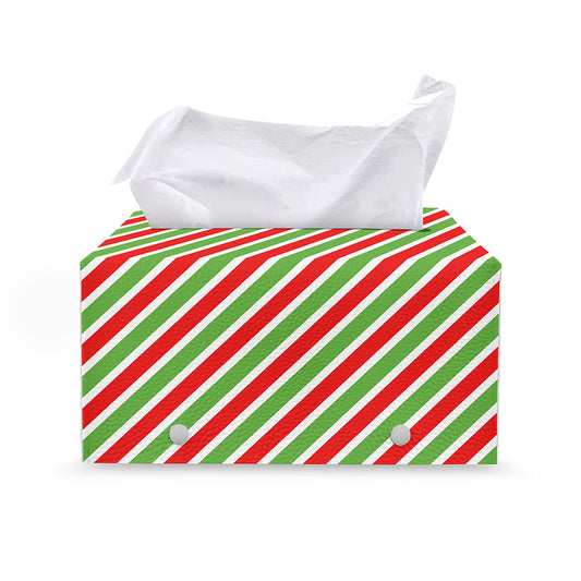Red Green And White Candy Cane Print Leather Tissue Box Cover