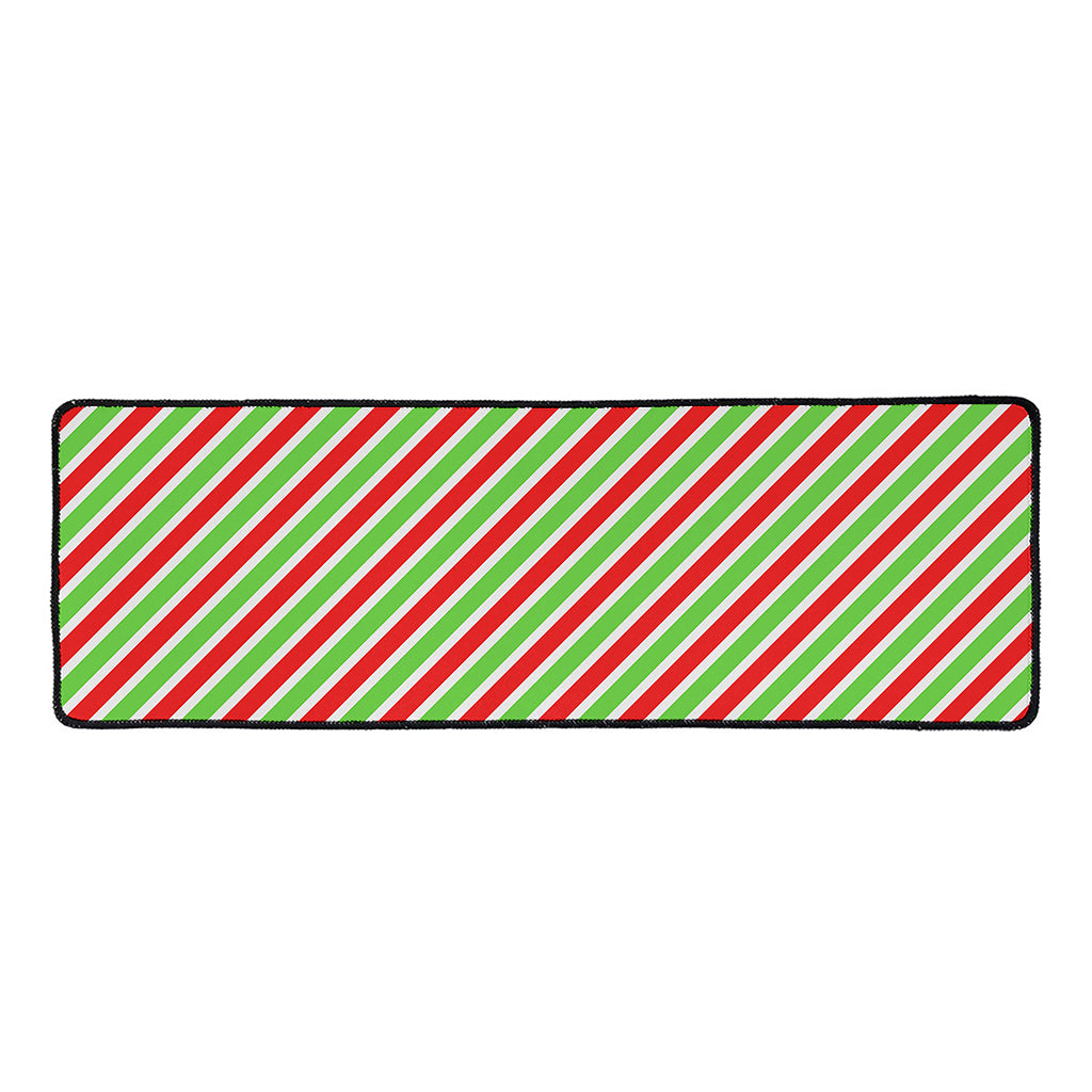 Red Green And White Candy Cane Print Long Kitchen Mat