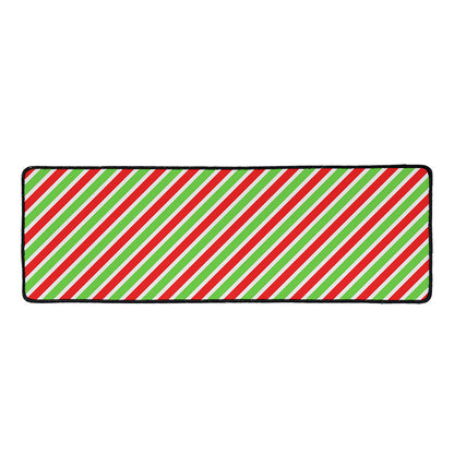 Red Green And White Candy Cane Print Long Kitchen Mat