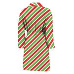 Red Green And White Candy Cane Print Men's Bathrobe