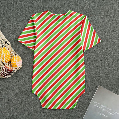 Red Green And White Candy Cane Print Men's Bodysuit