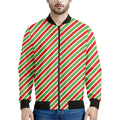 Red Green And White Candy Cane Print Men's Bomber Jacket