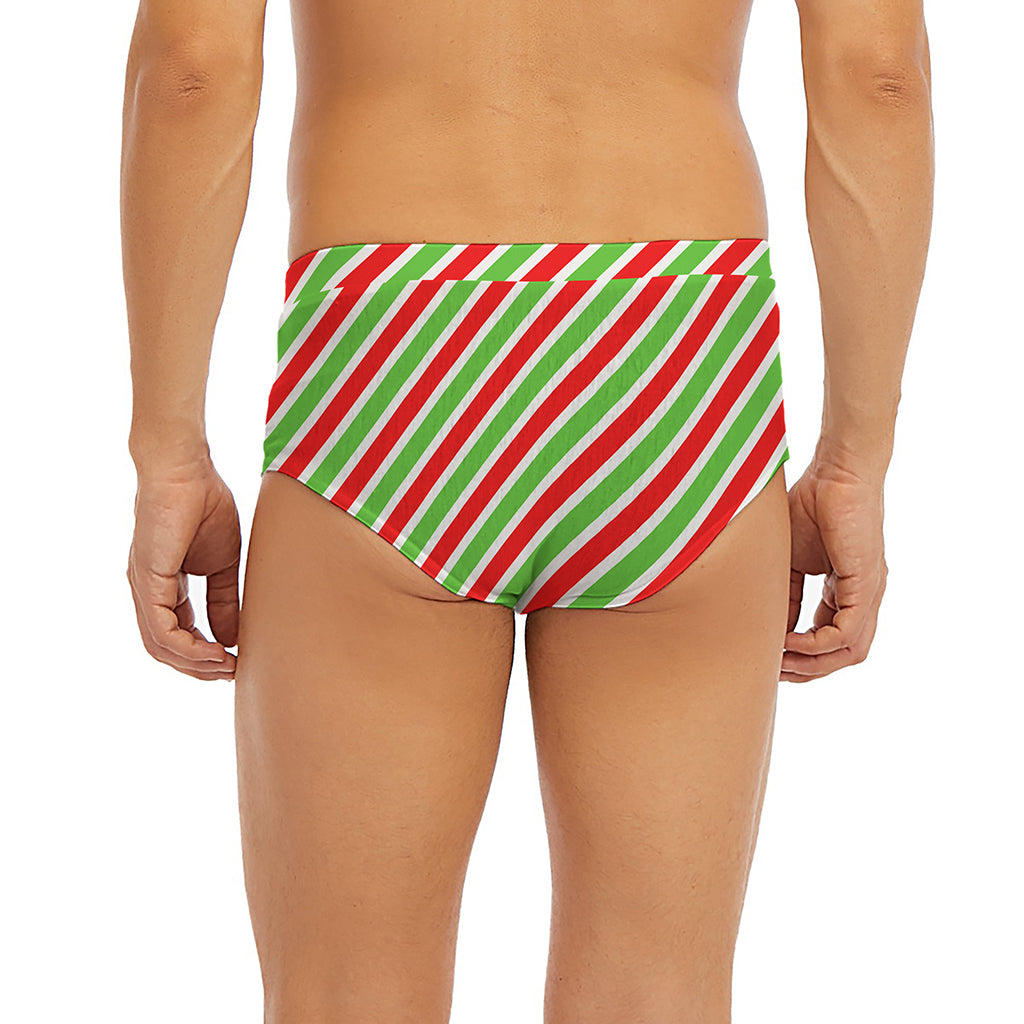 Red Green And White Candy Cane Print Men's Briefs