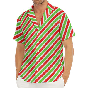 Red Green And White Candy Cane Print Men's Deep V-Neck Shirt