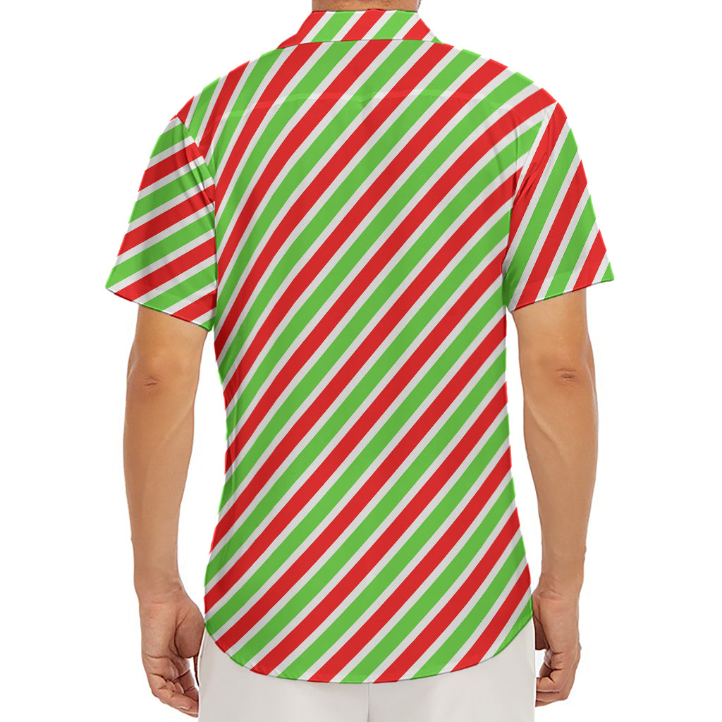 Red Green And White Candy Cane Print Men's Deep V-Neck Shirt