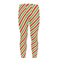 Red Green And White Candy Cane Print Men's Leggings