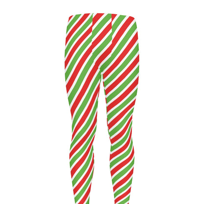 Red Green And White Candy Cane Print Men's leggings