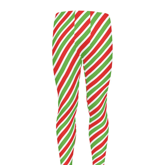 Red Green And White Candy Cane Print Men's leggings