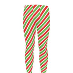 Red Green And White Candy Cane Print Men's leggings