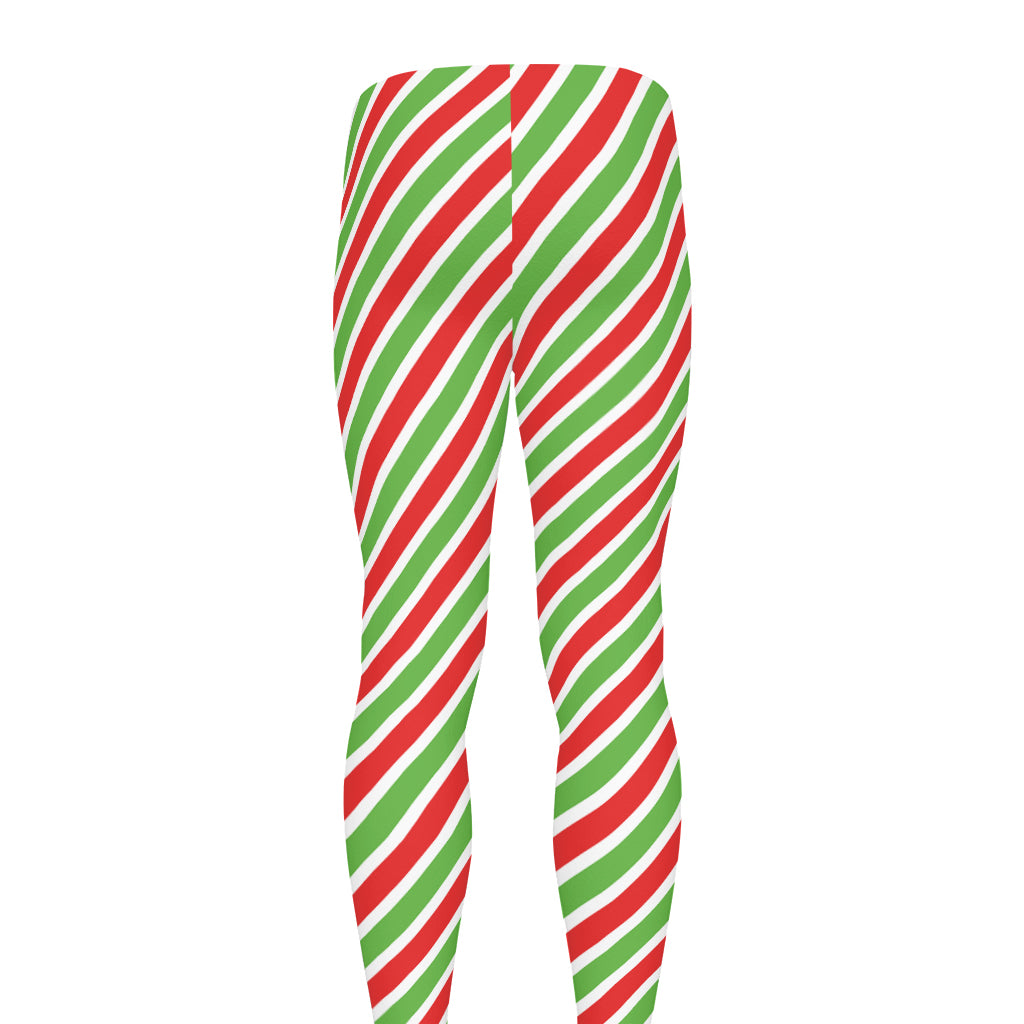 Red Green And White Candy Cane Print Men's leggings