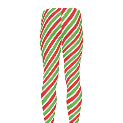 Red Green And White Candy Cane Print Men's leggings