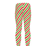 Red Green And White Candy Cane Print Men's leggings