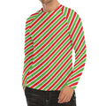 Red Green And White Candy Cane Print Men's Long Sleeve Rash Guard