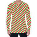 Red Green And White Candy Cane Print Men's Long Sleeve T-Shirt