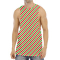 Red Green And White Candy Cane Print Men's Muscle Tank Top