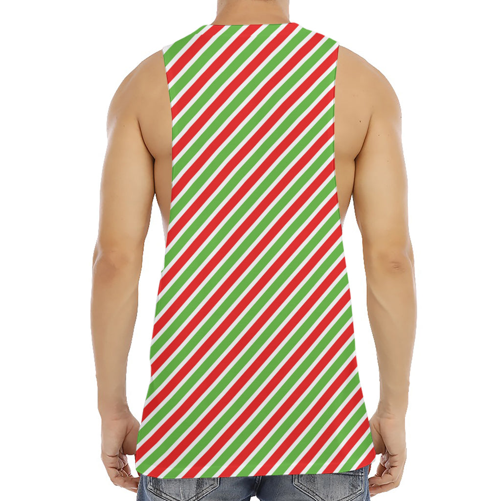 Red Green And White Candy Cane Print Men's Muscle Tank Top