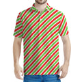 Red Green And White Candy Cane Print Men's Polo Shirt