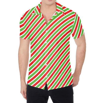 Red Green And White Candy Cane Print Men's Shirt