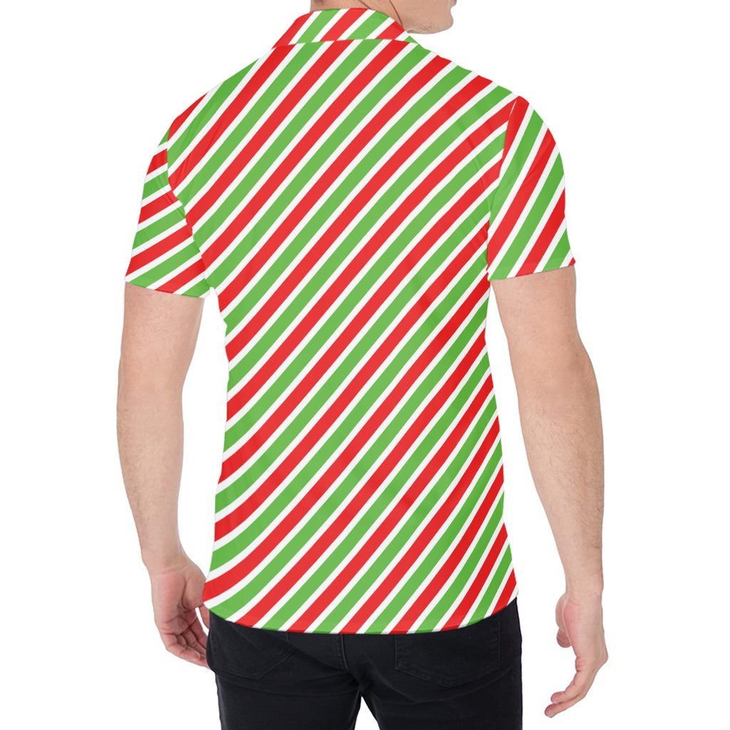 Red Green And White Candy Cane Print Men's Shirt