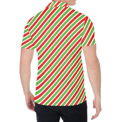 Red Green And White Candy Cane Print Men's Shirt