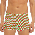 Red Green And White Candy Cane Print Men's Short Boxer Briefs