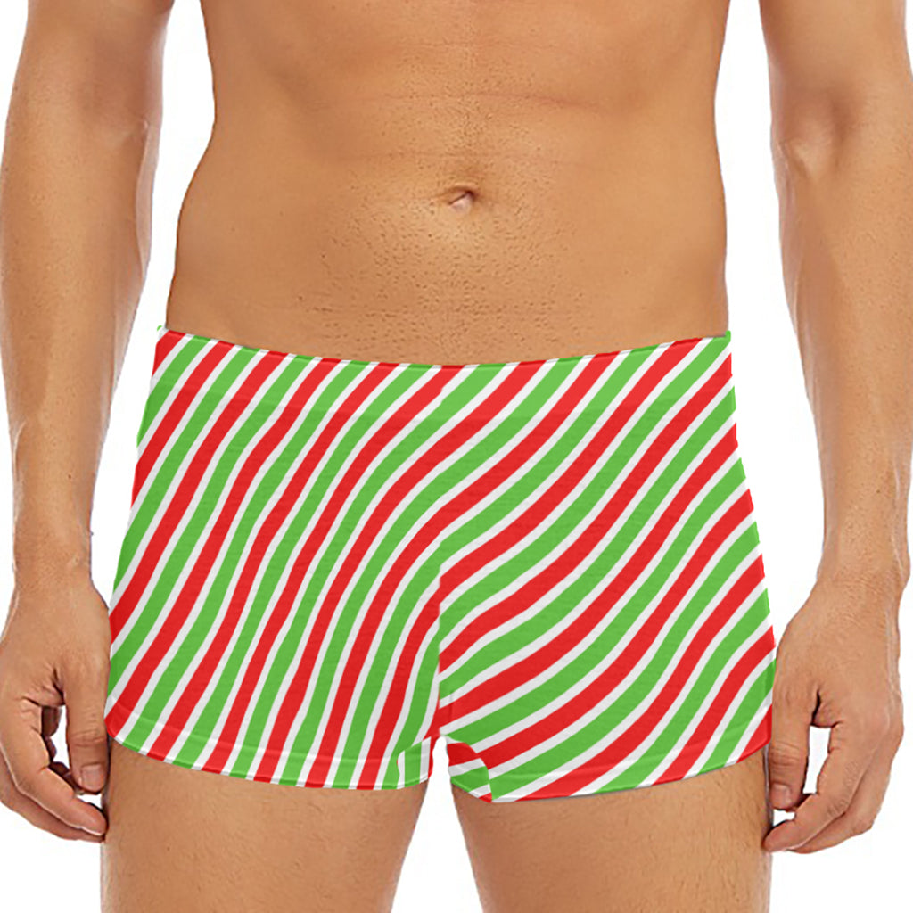 Red Green And White Candy Cane Print Men's Short Boxer Briefs