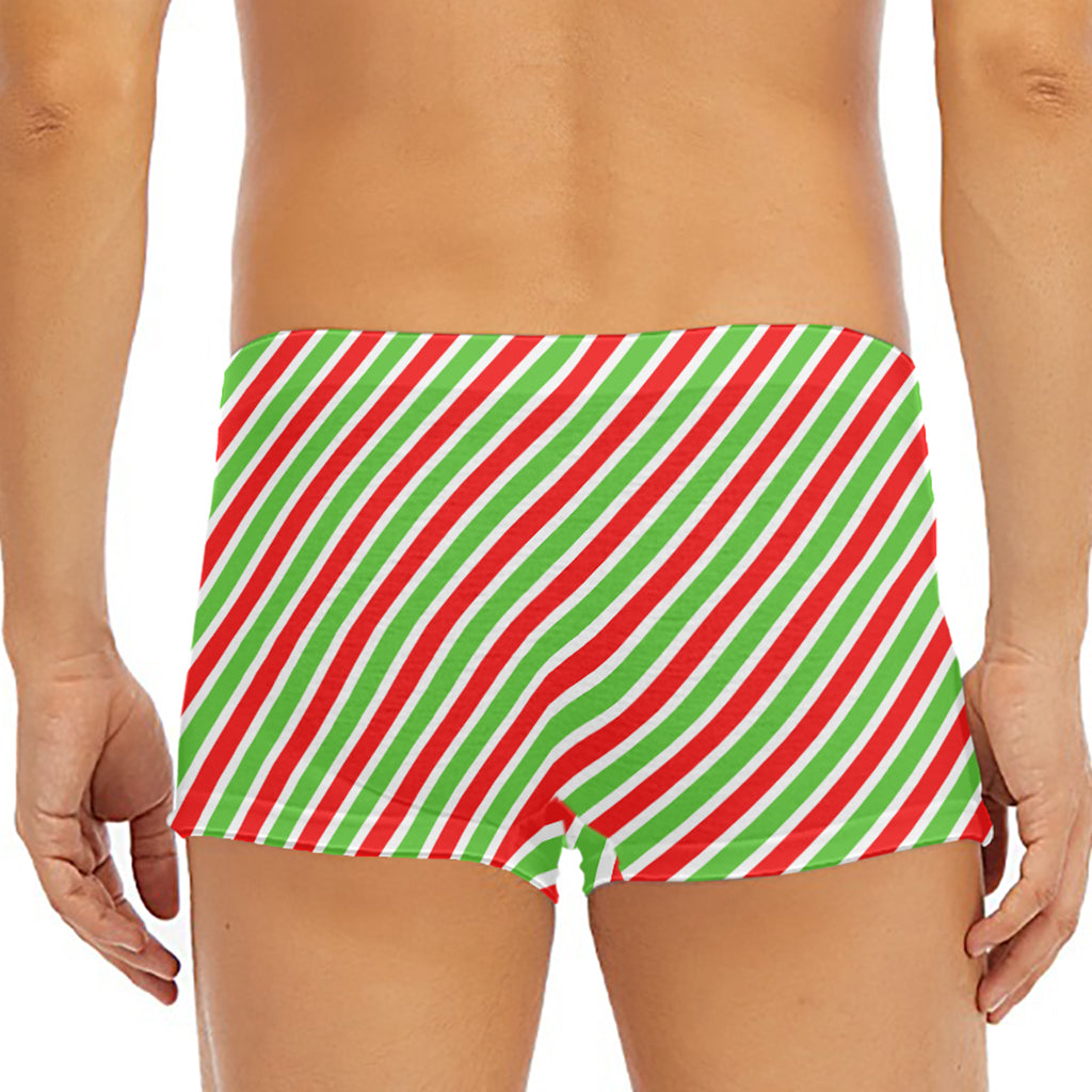 Red Green And White Candy Cane Print Men's Short Boxer Briefs