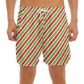 Red Green And White Candy Cane Print Men's Split Running Shorts