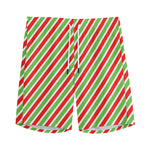 Red Green And White Candy Cane Print Men's Sports Shorts