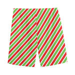 Red Green And White Candy Cane Print Men's Sports Shorts