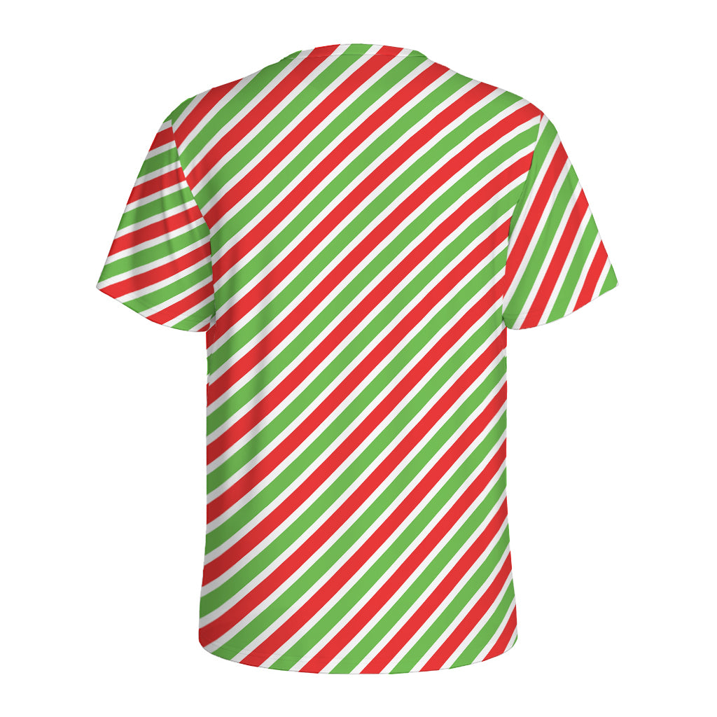 Red Green And White Candy Cane Print Men's Sports T-Shirt