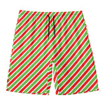 Red Green And White Candy Cane Print Men's Swim Trunks