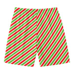 Red Green And White Candy Cane Print Men's Swim Trunks
