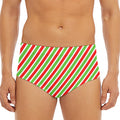 Red Green And White Candy Cane Print Men's Triangle Swim Briefs