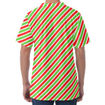 Red Green And White Candy Cane Print Men's Velvet T-Shirt