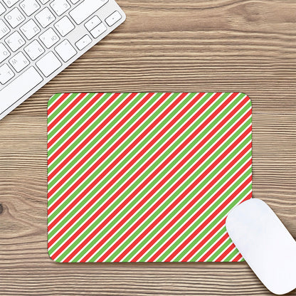 Red Green And White Candy Cane Print Mouse Pad