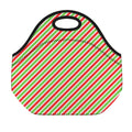 Red Green And White Candy Cane Print Neoprene Lunch Bag