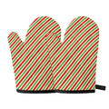 Red Green And White Candy Cane Print Oven Mitts