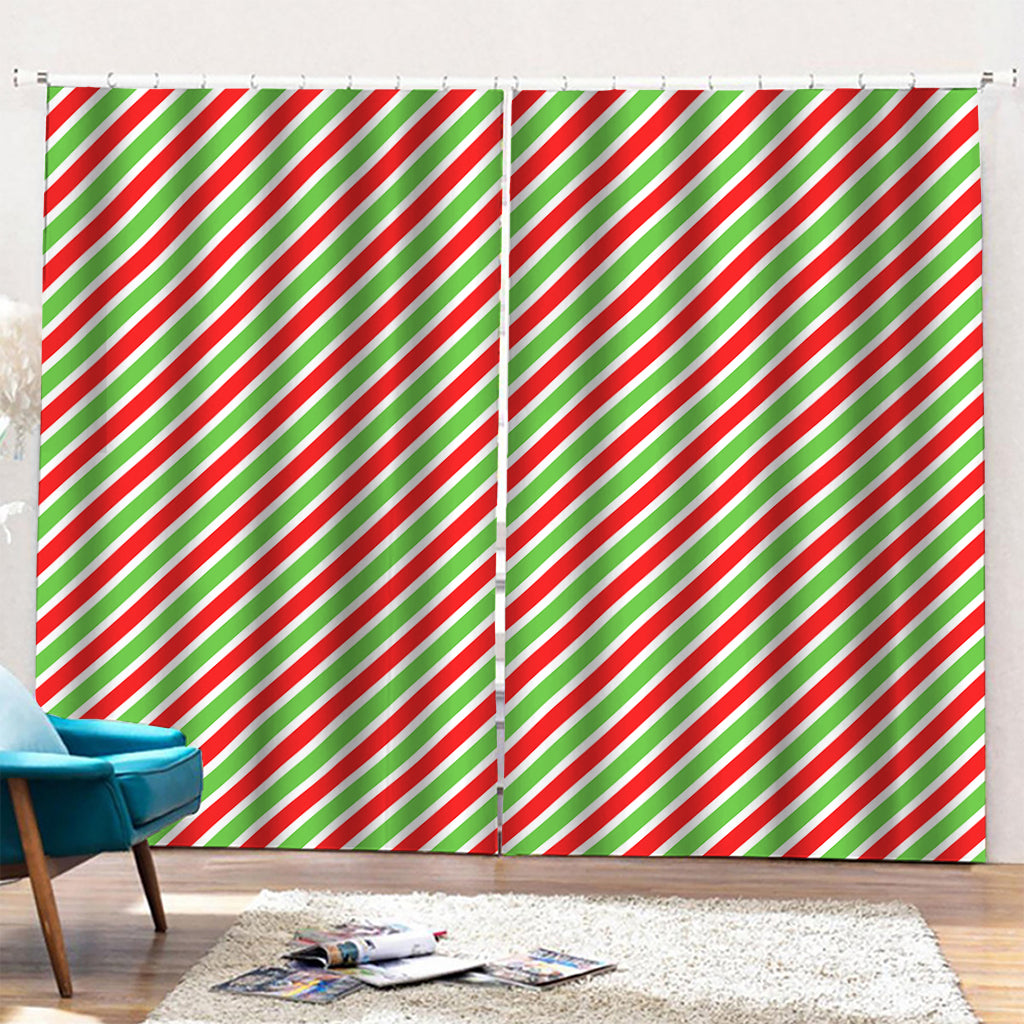 Red Green And White Candy Cane Print Pencil Pleat Curtains