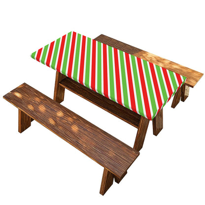 Red Green And White Candy Cane Print Picnic Table Cover