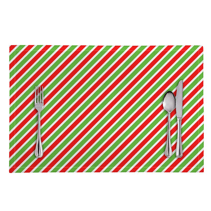 Red Green And White Candy Cane Print Placemat