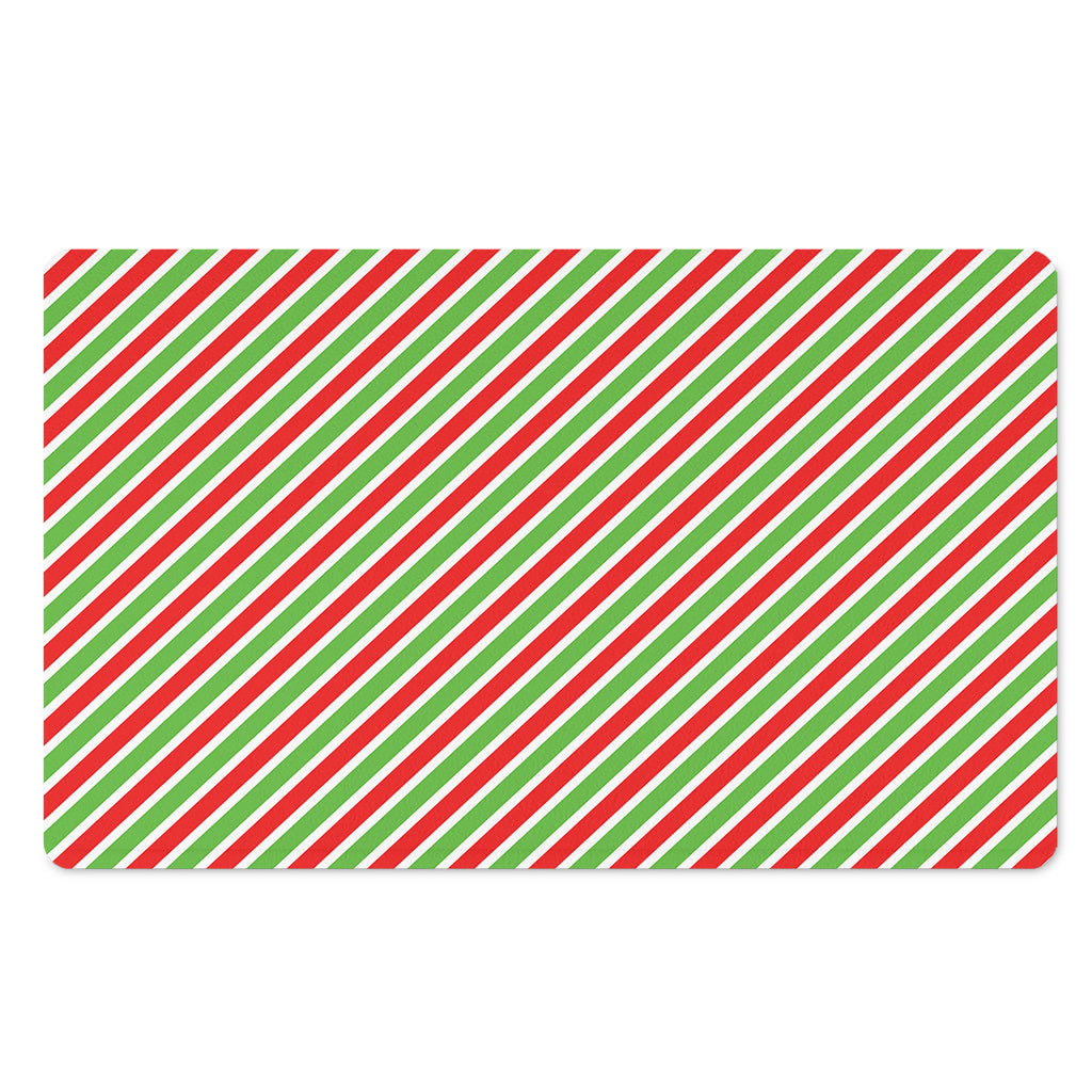 Red Green And White Candy Cane Print Polyester Doormat