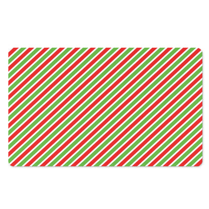 Red Green And White Candy Cane Print Polyester Doormat