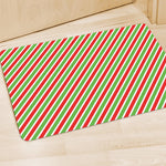 Red Green And White Candy Cane Print Polyester Doormat