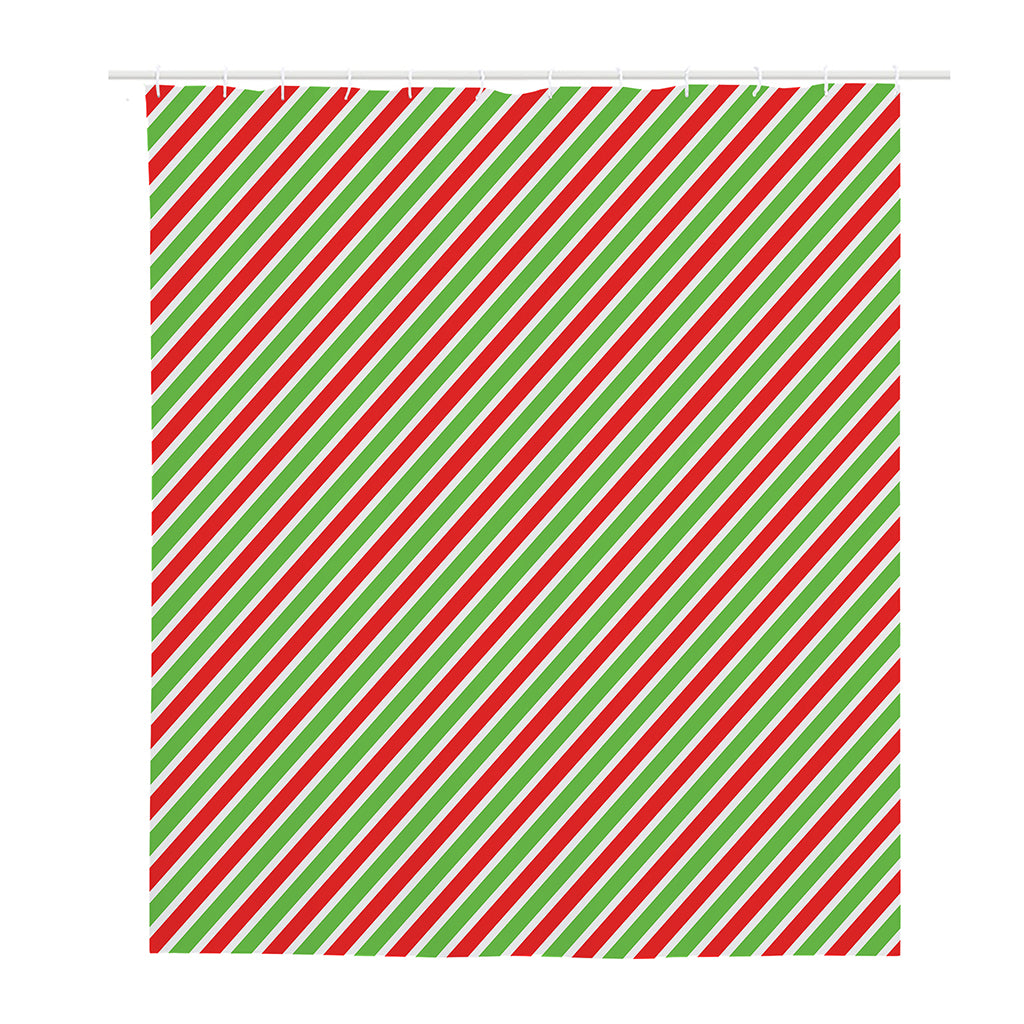 Red Green And White Candy Cane Print Polyester Shower Curtain