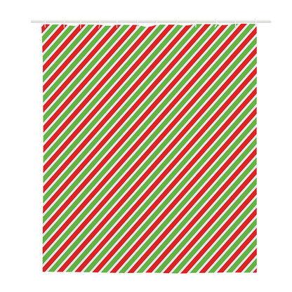 Red Green And White Candy Cane Print Polyester Shower Curtain