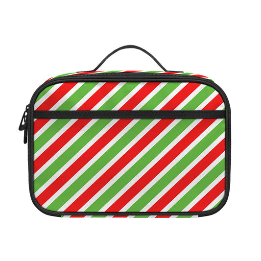 Red Green And White Candy Cane Print Portable Lunch Bag