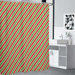 Red Green And White Candy Cane Print Premium Shower Curtain