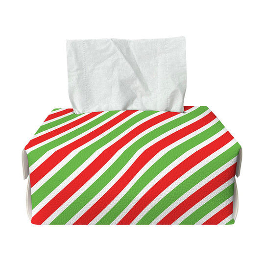 Red Green And White Candy Cane Print Rectangle Tissue Box Cover